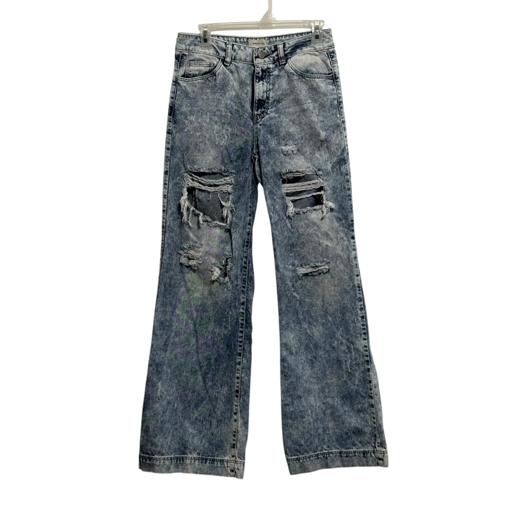 Uniq By Litz Acid Wash Distressed Flare Wide Leg Sz 26/3